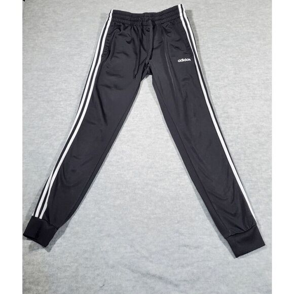 adidas Pants Mens Small Black Jogger Casual Three Stripes Tapered Leg Drawstring - Picture 1 of 7